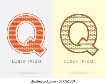 Q, Brick, Construction font graphic design.