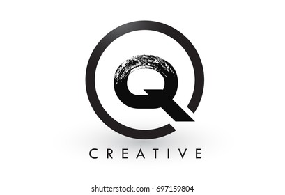 Q Brush Letter Logo Design with Black Circle. Creative Brushed Letters Icon Logo.