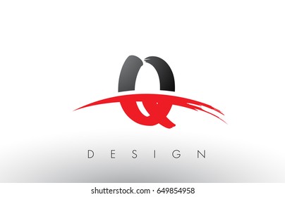 Q Brush Logo Letters Design with Red and Black Colors and Brush Letter Concept.