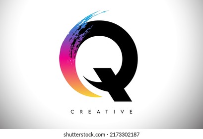 Q Brush Stroke Artistic Letter Logo Design with Creative Modern Look and Vibrant Colors Vector Illustration.
