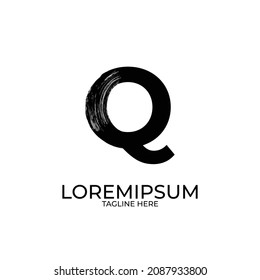 Q Brush Stroke Letter initial Logo Design black icon Vector