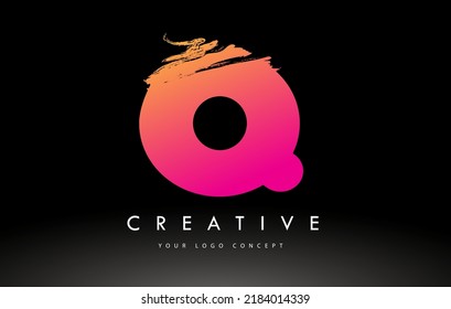 Q Brushed Letter Logo. Purple Pink Brush Letters design with Artistic Brush stroke design.