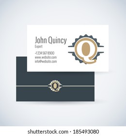 q business card template with initial emblem letter q q white star conceptual scene performance mark empty contract offset silhouette concept creative banner confirmation writing letterhead visual rib