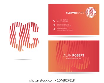 Q & C joint logo waves letter design with business card template