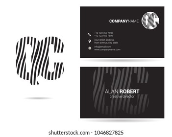 Q & C joint logo waves letter design with business card template