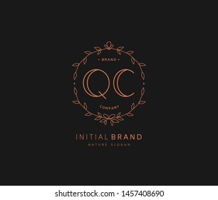 Q C QC Beauty vector initial logo, handwriting logo of initial signature, wedding, fashion, jewerly, boutique, floral and botanical with creative template for any company or business.