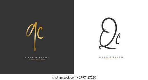 Q C QC Escritura manuscrita inicial o logotipo manuscrito para la identidad. Logo con estilo dibujado a mano.