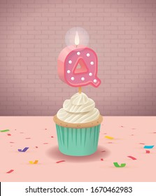 Q - Candle Alphabet and Delicious Birthday Cupcake.