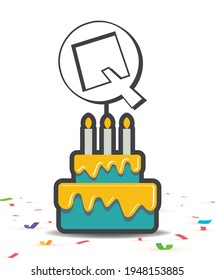 Q - Cartoon Birthday Cake and Candle with Big Alphabet.