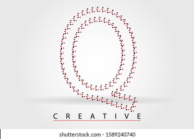 Q casino letter with little many poker symbols. Peak, Clubs, Cherva, Tambourine. Styled vector font for casino, online slots, gamble, poker tournament, logo, cover, brochure, voucher, card or web page