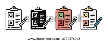 Q and A clipboard icon vector. Question and answer survey symbol for customer feedback, educational quiz, exam preparation, and support services set. Vector Illustration.