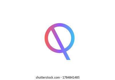 Q colored alphabet letter logo icon. Pink blue simple line and design for company and business identity