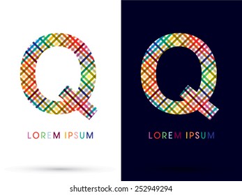 Q ,colorful font ,designed using colors line on white and black background, concept wicker,basket ,woven, ribbons,happy,fun,fantasy,logo, symbol, icon, graphic, vector.