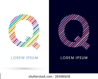 Q ,Colorful font designed using zigzag line, graphic vector.