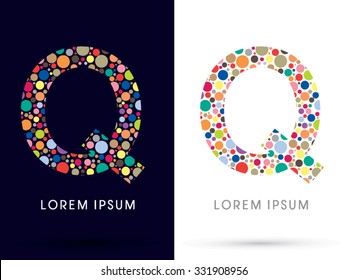 Q ,Colorful font, designed using colorful dot graphic vector.