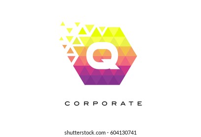 Q Colorful Hexagonal Letter Logo Design with Mosaic Rainbow Pattern.