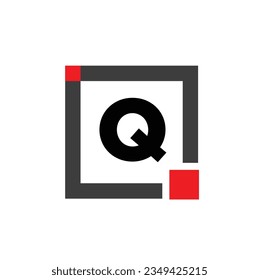 Q Firmenname Monogramm mit rotem Quadrat. Q-Punkt-Symbol.