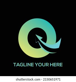 Q creative gradient alphabet letter logo with arrow for branding and business, Design for lettering and corporate identity, Professional icon template