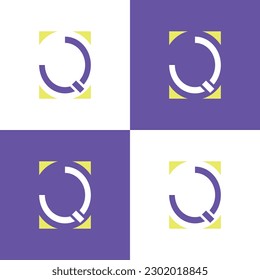 Q creative violet and yellow alphabet letter logo for branding and business. Design for lettering and corporate identity.