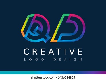 Q D Logo. QD Letter Design Vector with Magenta blue and green yellow color