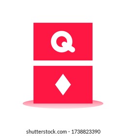 Q Diamond Playing Card Icon with White Background