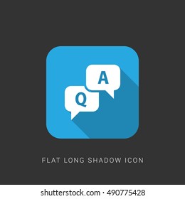 Q A Discussion Flat blue long shadow Icon / Logo Design