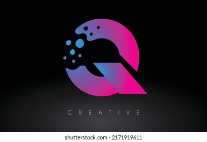 Q Dots Letter Logo Design with Creative Artistic Bubble Cut in Blue Purple Colors Vector Illustration