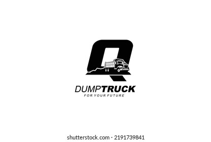 Q Dump truck logo vector for construction company. Heavy equipment template vector illustration for your brand.