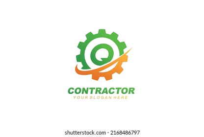 Q Inspiración en el diseño del logo de Ingeniería. Diseño de plantilla de letras vectoriales para marca.