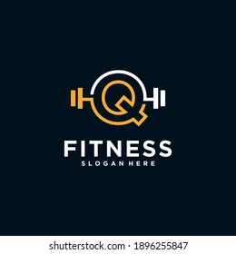 Q fitness logo logo with Kettlebell fitness vector icon design and Barbell Fitness Gym Logo Design.