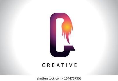 Q Flame Letter Logo Icon Design With Fire Flame. Creative Look Vector Illustration in Purple Magenta Colors.