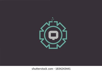 Q flower alphabet letter logo icon in green color. Creative abstract geometric design for business and company 