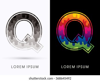 Q Font , Colors and black melt graphic vector.