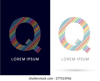 Q ,font, designed using colorful zigzag line, graphic, vector.