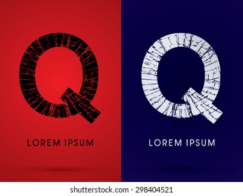 Q ,Font , destroy, broken mirror,  broken glass, graphic vector.