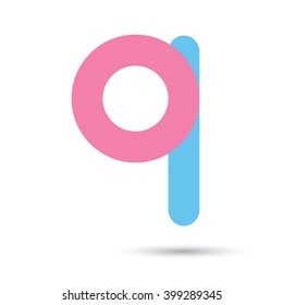 q  font vector with blue and pink color isolate on White background