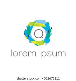 Q geometric vector logo template (sign, symbol, icon).Minimal line letter initial Q logo. Abstract and elegant shape font sign. logotype vector design template for  branding.