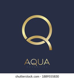 Q gold monogram. Aqua logo. Logo can be used for business, jewelry shop, clothes, cosmetics, water spa, beauty salon.