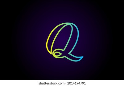 Q green yellow creative handwritten alphabet letter logo for branding and business. Design for lettering and corporate identity with icon template