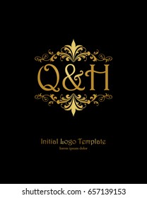Q & H initial wedding logo template vector