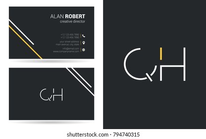 Q & H joint logo stroke letter design with business card template