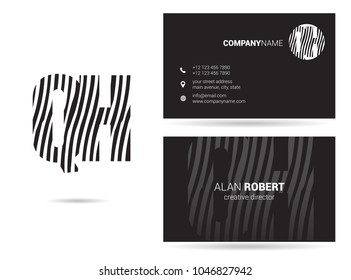 Q & H joint logo waves letter design with business card template