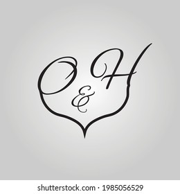 Q and H letter logo eps. 
Typography, creative modern logos. Letter, symbol, romantic, wedding decoration, heart, and love shape design.