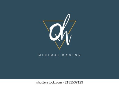 Logo de Q H QH, escritura manuscrita inicial o manuscrita para la identidad. Logo con firma y estilo dibujado a mano.