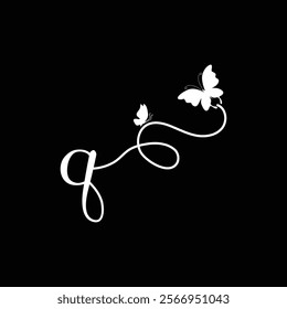Q Handwritten initial letter, Q simple signature vector logo with butterfly shape variation, beauty, photography letter logo design. Q
