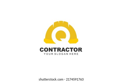 Q Hard Hat Logo Design Inspiration. Vector Letter Template Design For Brand