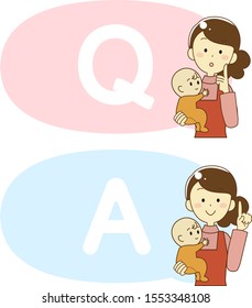 Q & A icon set of woman holding baby