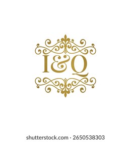 I Q inisial logo ornamen emas. Huruf IQ esperluette pernikahan atau simbol mitra bisnis.