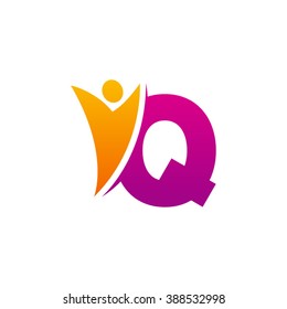 Q initial alphabet letter logo with swoosh man, orange purple