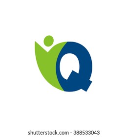 Q initial alphabet letter logo with swoosh man, green blue